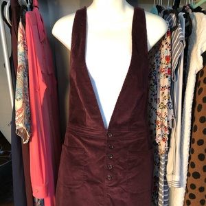 Maroon corduroy overall vest dress Free People